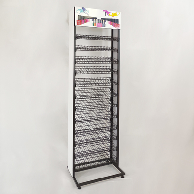 Rak Display Supermarket Hitam Dengan Rak Cat Kuku Papan PVC