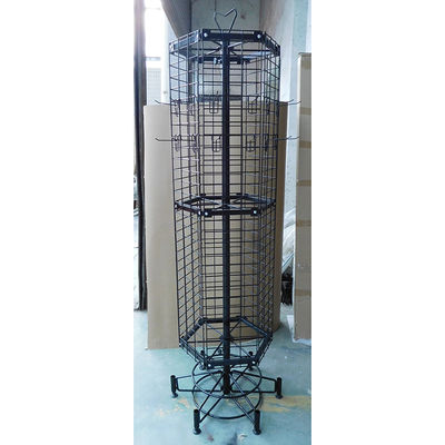 Rak Display Supermarket Hitam Persetujuan TUV Rak Display Berputar Dengan Roda