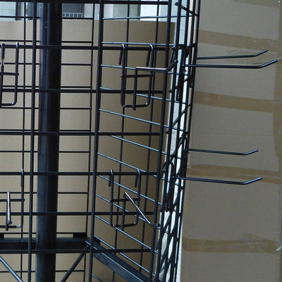 Rak Display Supermarket Hitam Persetujuan TUV Rak Display Berputar Dengan Roda