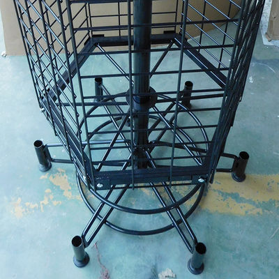 Rak Display Supermarket Hitam Persetujuan TUV Rak Display Berputar Dengan Roda