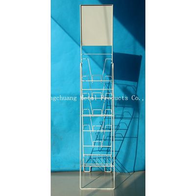 Persetujuan TUV Portabel Rak Display Majalah Logam H1000mm, Rak Buku Dengan  Putih