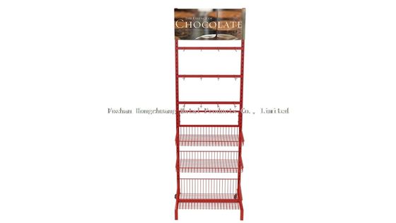 Rak Display Makanan Supermarket Dan Toko memiliki tiga keranjang Rak Display Makanan Makanan Ringan Permen Dengan Iklan
