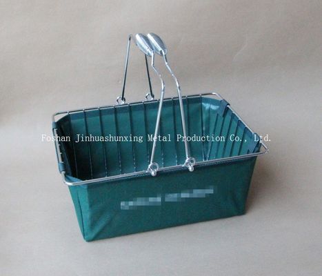 Warna Hijau W215mm L285mm Wire Basket untuk Kamar Mandi, Kicthen Dengan Pegangan, Basis, Tas Kain