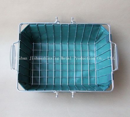 Warna Hijau W215mm L285mm Wire Basket untuk Kamar Mandi, Kicthen Dengan Pegangan, Basis, Tas Kain