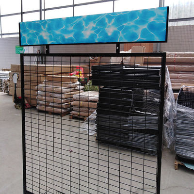 Rak Display Gantung Kawat Jaring Supermarket Multi-Fungsional Dengan Baliho PVC