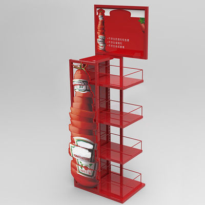 Merah 4 Tingkatan Rak Promosi Bumbu Stand Rak Display Botol Kecap