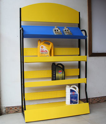 Rak Berdiri Bebas Logam Warna Kuning 4 Tingkat Untuk Toko Aksesoris Mobil