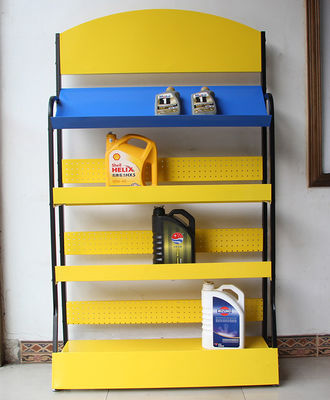 Rak Berdiri Bebas Logam Warna Kuning 4 Tingkat Untuk Toko Aksesoris Mobil