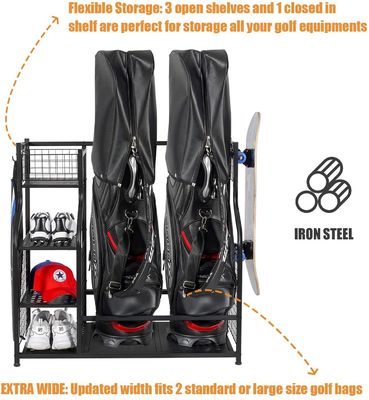OEM Black Color 2 Golf Bag Garage Organizer Rack Untuk Supermarket
