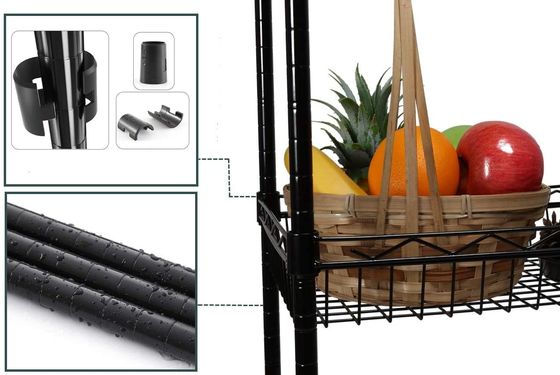 Rak Rak Penyimpanan Kawat Logam 4 Tingkat Dengan Keranjang Dapur Organizer Rak Sudut yang Dapat Disesuaikan