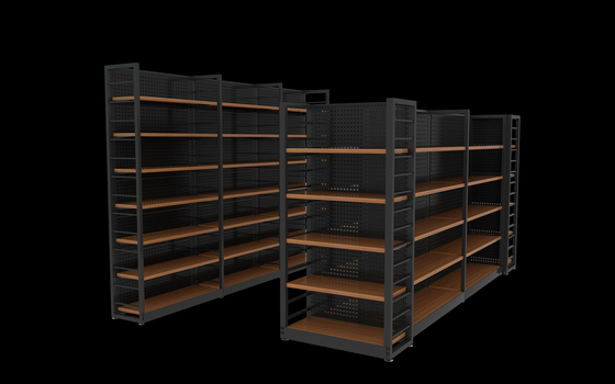 Rak Display Supermarket Toko Kelontong Logam Kayu Semprotan Electrastic