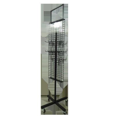 Lantai Supermarket Rotating Metal Wire Display Stand Dengan Roda