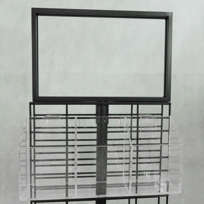 Lantai Supermarket Rotating Metal Wire Display Stand Dengan Roda